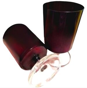 Set of 2 French Vintage MCM Ruby Red Stemmed Glasses Arcoroc Glass France 60s